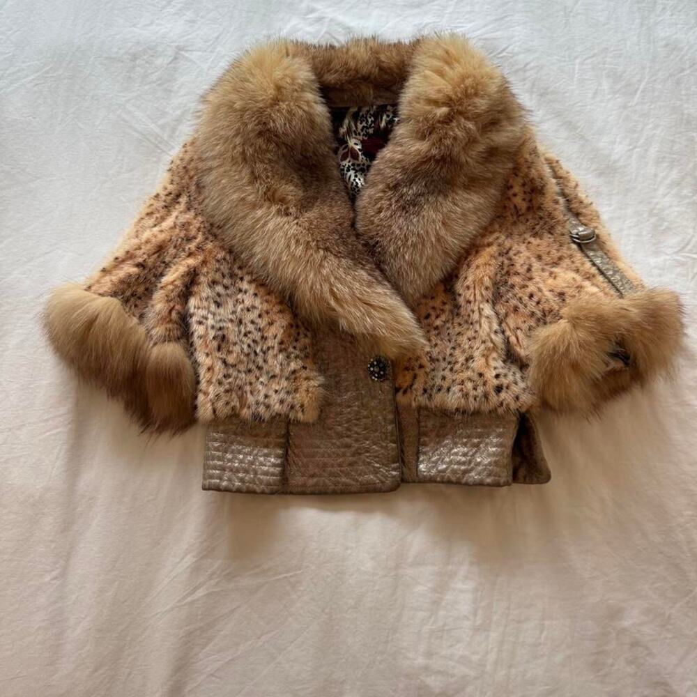 Gorgoues leopard print real rabbit fur jacket